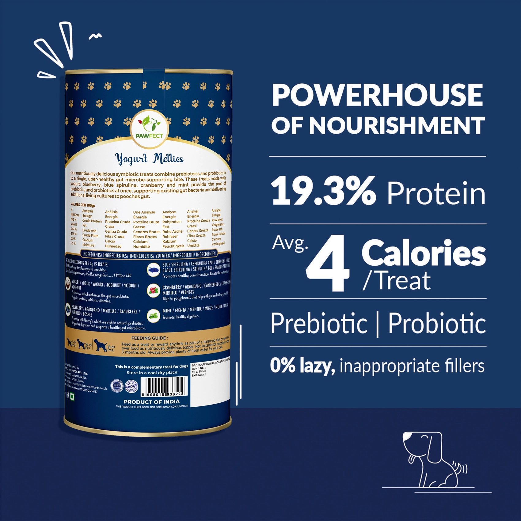 Pawfect Yogurt Melties Prebiotic and Probiotic Dog Treats: Blueberry & Yogurt - 38g - Image 3